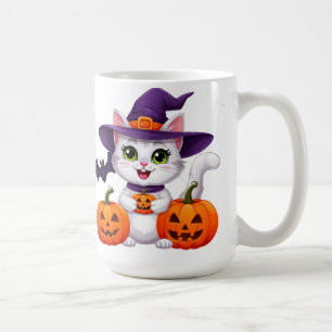 Schattig Witte Kittenspookjes Halloween Heksenhoed Koffiemok