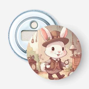 Schattig Witte Konijn Wonderland Whimsische Tijdsb Button Flesopener