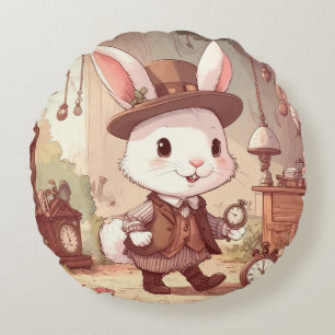 Schattig Witte Konijn Wonderland Whimsische Tijdsb Rond Kussen