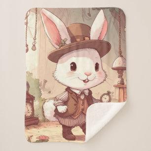 Schattig Witte Konijn Wonderland Whimsische Tijdsb Sherpa Deken