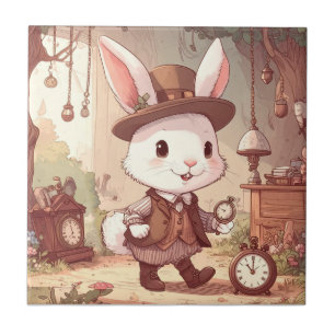 Schattig Witte Konijn Wonderland Whimsische Tijdsb Tegeltje