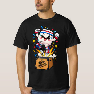 Schattig Witte Mascotte Box Jump Fitness Cartoon T-shirt