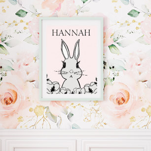 Schattig Woodland Baby Bunny Magnolia Floral Poster