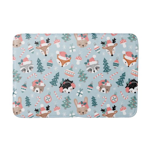 Schattig Woodland Christmas Animal Faces Pattern Badmat (Voorkant)