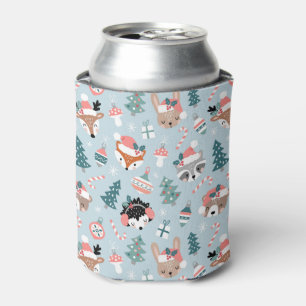 Schattig Woodland Christmas Animal Faces Pattern Blikjeskoeler