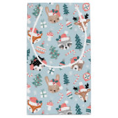 Schattig Woodland Christmas Animal Faces Pattern Klein Cadeauzakje (Achterkant)