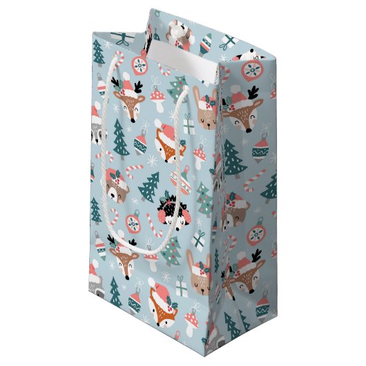 Schattig Woodland Christmas Animal Faces Pattern Klein Cadeauzakje (Voorkant Gekanteld)