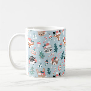 Schattig Woodland Christmas Animal Faces Pattern Koffiemok