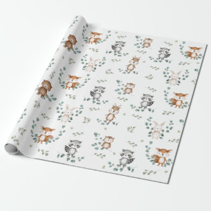 Schattig Woodland Greenery Forest Baby Animals Cadeaupapier