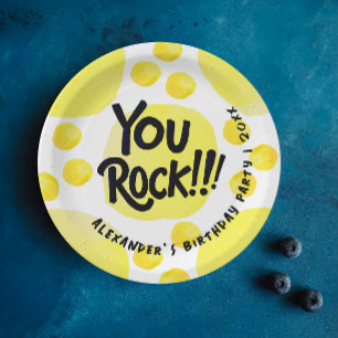 Schattig You Rock Geel En Zwart Moderne Typografie Papieren Bordje