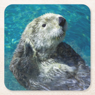 Schattig Zee Otter Cute Blue Water Vierkante Kartonnen Onderzetter
