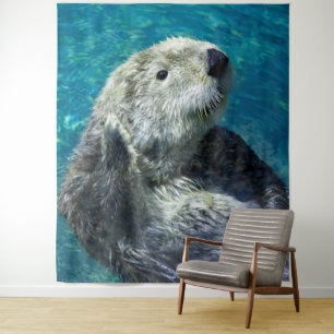 Schattig Zee Otter Cute Blue Water Wandkleed