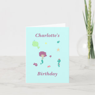 Schattig zeedier zeemeermin vissen naam op blauw bedankkaart