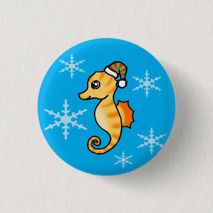 Schattig Zeepaardje Winter Sneeuwvlok Vakantie Ronde Button 3,2 Cm