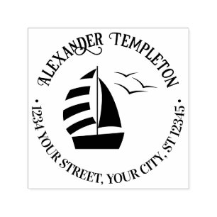 Schattig zeilboot #2 Naam retouradres Ronde vorm Zelfinktende Stempel
