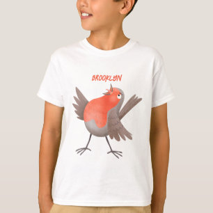 Schattig zingend roodborstje vogelcartoon t-shirt