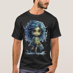 Schattig Zombie Meisje met Monster Vis Kawaii Horr T-shirt