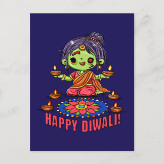 Schattig zombie-meisje viert Diwali Feestdagenkaart