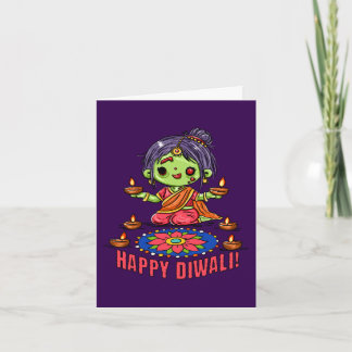 Schattig zombie-meisje viert Diwali Kaart