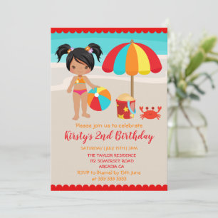 Schattig Zomerstrand Meisje Verjaardagsfeestje Kaart