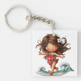 SCHATTIG ZOMERTHEMA MEISJE GEKLEED IN ROOD SLEUTELHANGER