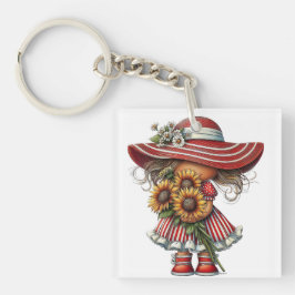 SCHATTIG ZOMERTHEMA MEISJE GEKLEED IN ROOD SLEUTELHANGER