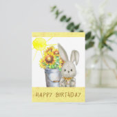 Schattig Zonnebloem Konijn Happy Verjaardag Briefkaart (Staand voorkant)