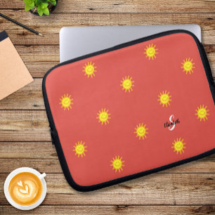 Schattig Zonnegeluk Gelukkig Gezicht Patroon Naam Laptop Sleeve