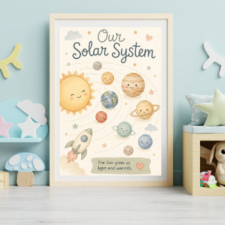 Schattig Zonnestelsel Kinderkamer Waterverf Planet Poster
