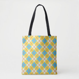 Schattig zonnig geel en blauw argylepatroon draagtas