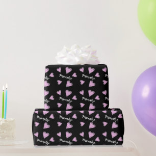 Schattig zwart en roze waterverf harten patroon cadeaupapier