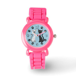 Schattig zwart en wit katten met Paw afdrukken op  Horloge
