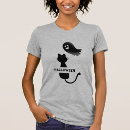 schattig zwart kat geest halloween vrouw T-shirt