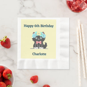 Schattig Zwart Kat Verjaardagspapier Servet