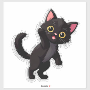 Schattig zwart katje cartoon met grote ogen sticker