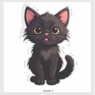 Schattig zwart katje cartoon met grote ogen sticker