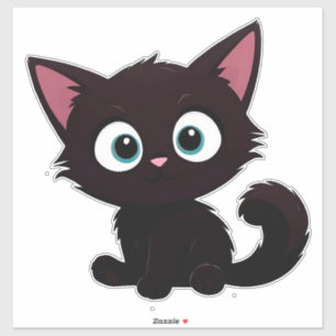 Schattig zwart katje cartoon met grote ogen sticker