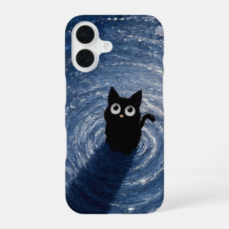 Schattig zwart katje onder sterrenhemel iPhone 16 Hoesje