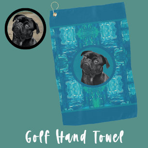 Schattig zwart Pug gezichtshanger Unieke op maat Golfhanddoek