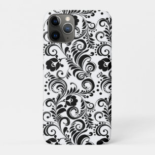 Schattig zwart wit bloemig achtergrondontwerp iPhone 11 pro hoesje