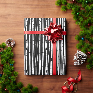 Schattig zwart-wit boompatroon cadeaupapier