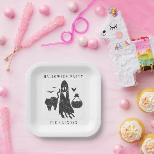 Schattig zwart wit halloween spook vleermuizen kat papieren bordje (Feest)