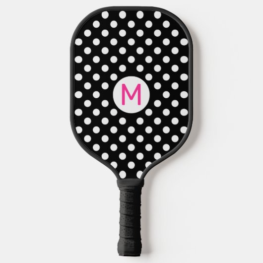 Schattig zwart wit polka dots roze monogram pickleball paddle (Achterkant)