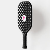 Schattig zwart wit polka dots roze monogram pickleball paddle (Links)