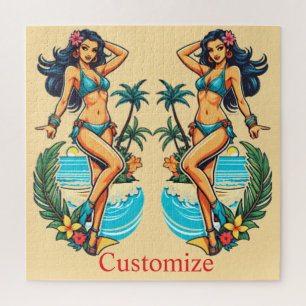 Schattig zwartharig bikinimeisje op het strand Thu Legpuzzel