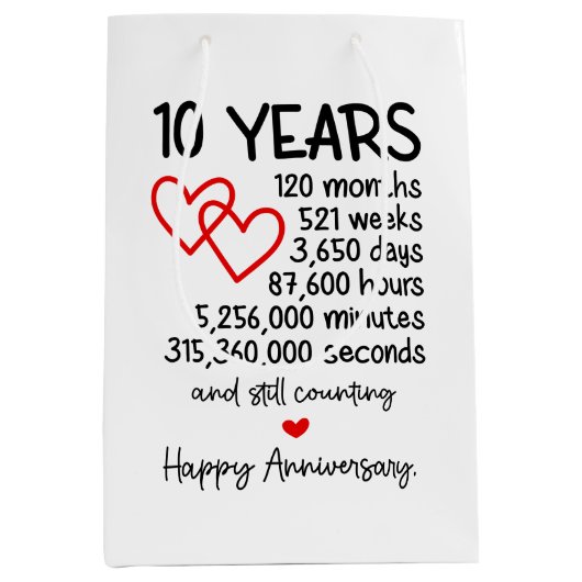 Schattige 10-jarig jubileumfeest medium cadeauzakje (Voorkant)