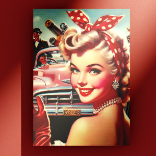 Schattige 1950s Meisje Briefkaart