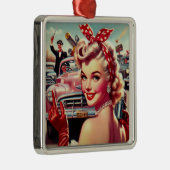 Schattige 1950s Meisje Metalen Ornament (Rechts)