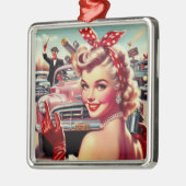 Schattige 1950s Meisje Metalen Ornament (Links)