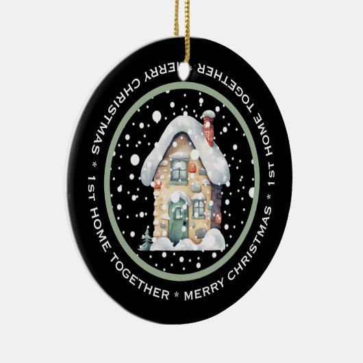 SCHATTIGE 1e HUIS SAMEN, OUDERWETSE HUIS SNEEUW Keramisch Ornament (Rechts)